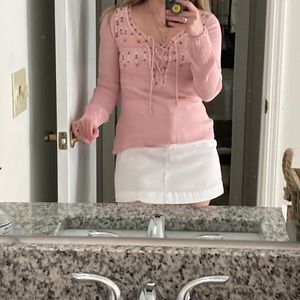 NWOT Pink studded gauze top